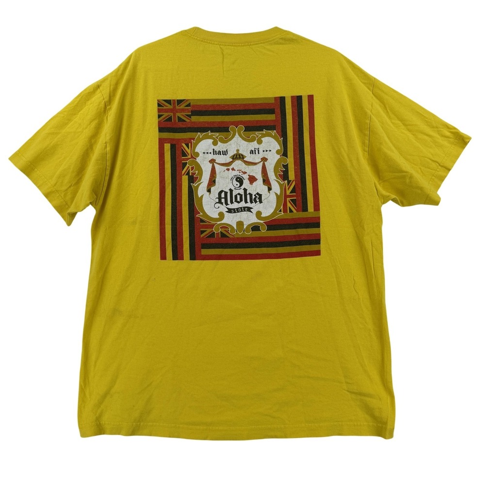 T&C Surf Designs Shirt Mens XL Yellow Hawaii Aloha State Flag Surf Graphic Tee